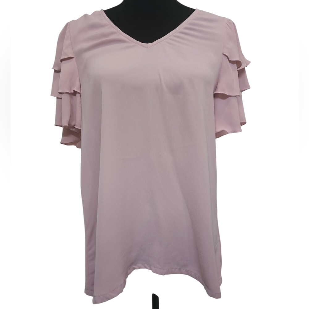 Jodifl Elegant Pink Ruffle Sleeve Top, Size Small
